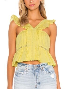 Tularosa Yellow Ruffle V-Neck Cropped Camisole